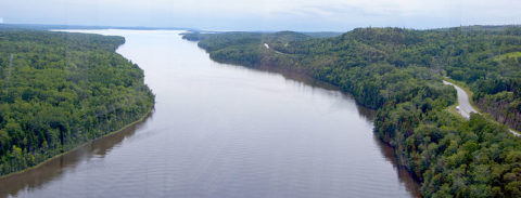 Overhead view of the Penobscot River in summer